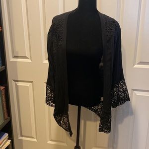 Black Kimono with Lace Trim